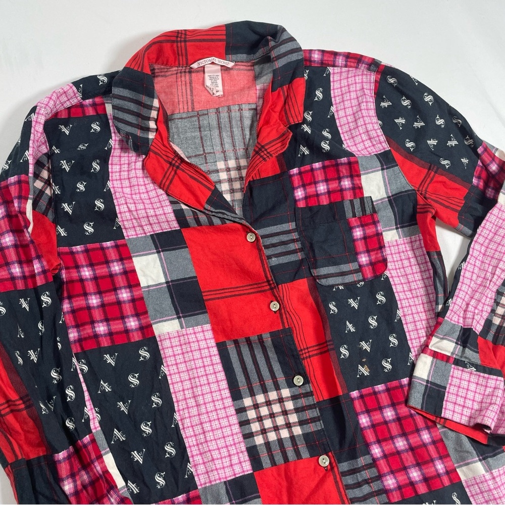 Victoria’s Secret Madras Patchwork Long Sleep Shirt Valentines Medium - Picture 3 of 6